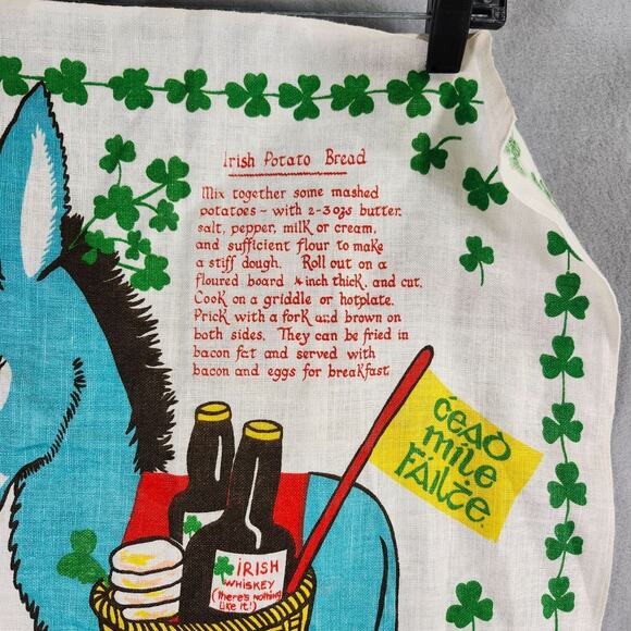 Vintage Irish Themed Linen Tea Towel With Recipes & Graphics - Picture 4 of 7
